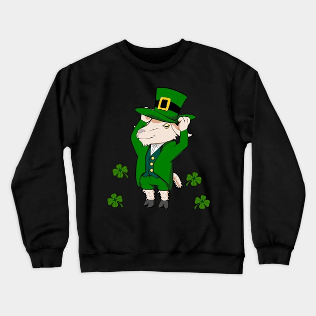 St Patricks Day Funny Leprechaun Goat Crewneck Sweatshirt by CrocoWulfo